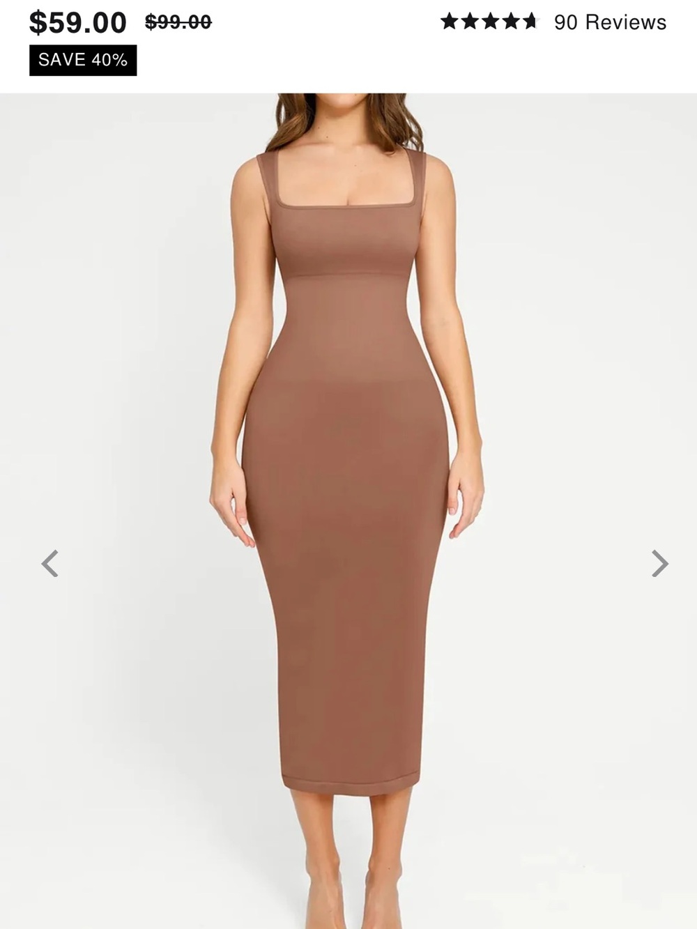 Square-Neck Maxi Bodycon Dress in Brown